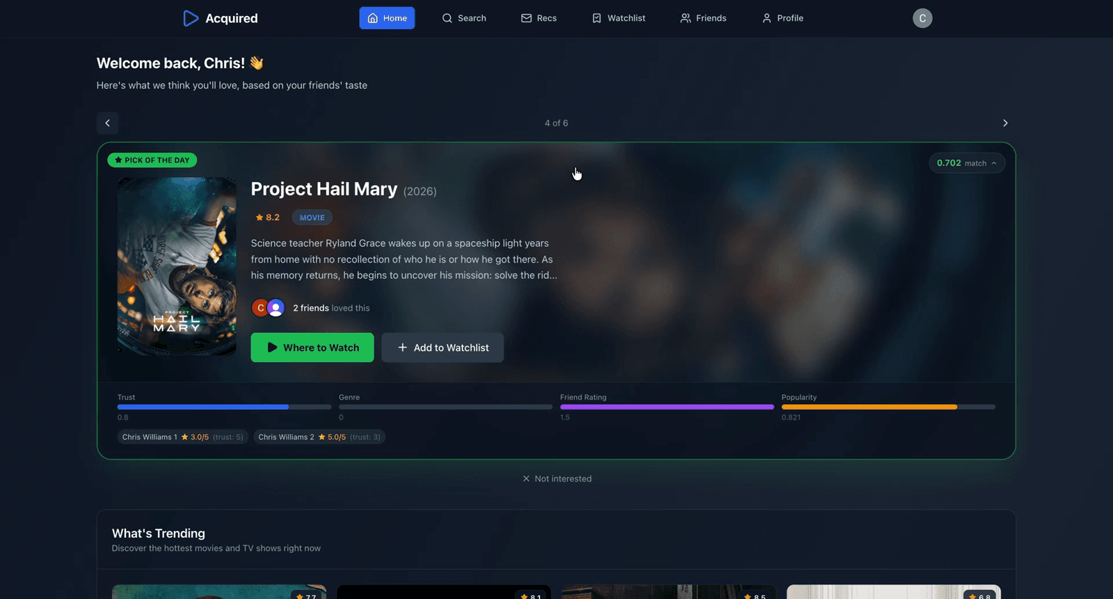 Acquired — Pick of the Day with match scoring