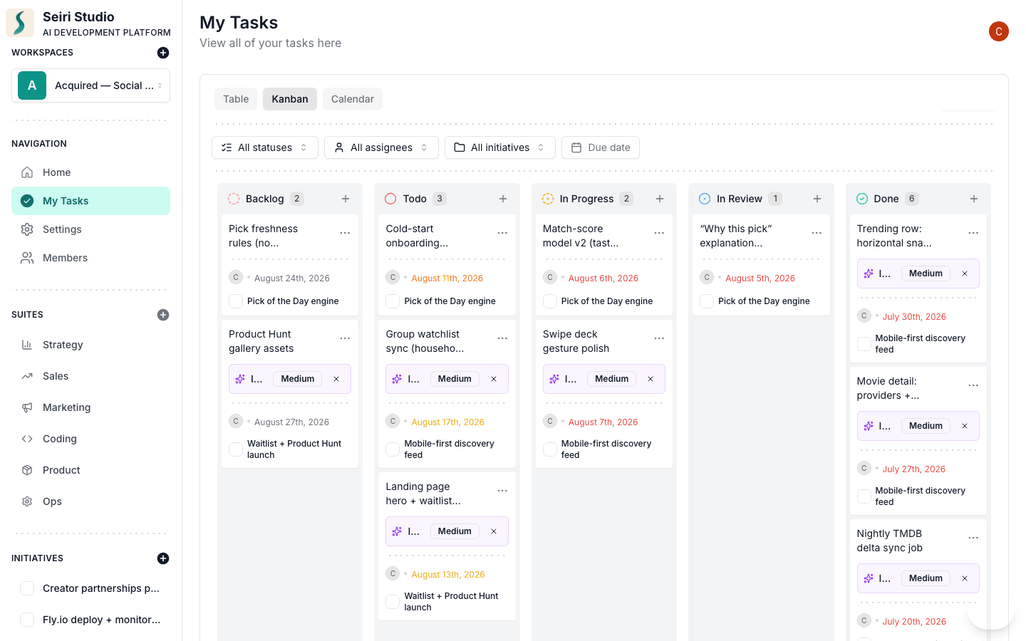 Seiri Portal — Product workspace
